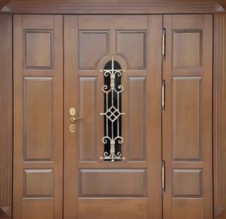 Входная группа со стеклом, терморазрывом и ковкой (отделка МДФ со шпоном)