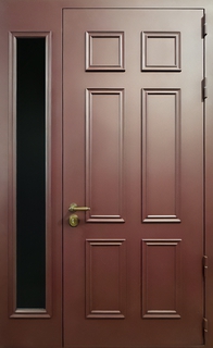 Металлобагетная термодверь с боковой остекленной вставкой (коричневый порошковый окрас)