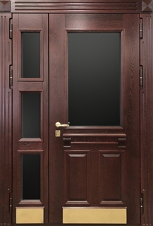 Полуторная утепленная термодверь с остеклением и отбойниками (МДФ шпон с багетом) Полуторная утепленная термодверь с остеклением и отбойниками (МДФ шпон с багетом)