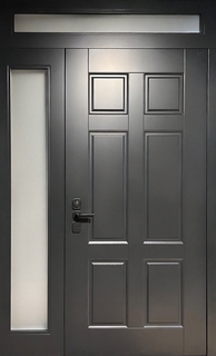 Однопольная термодверь со скрытыми петлями и остекленными вставками сбоку и сверху (МДФ RAL)