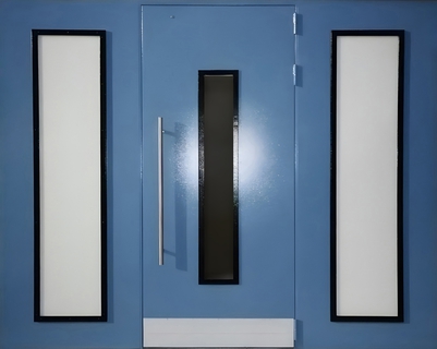 Входная группа со стеклами, отбойником и ручкой-скобой (синяя порошковая краска)